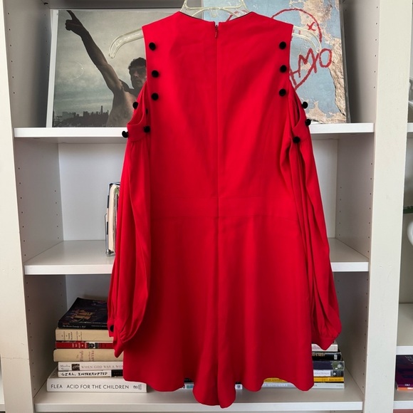 ALEXIS Asher Red Cold Shoulder Button Accent Long Sleeve Shorts Romper - Picture 8 of 12